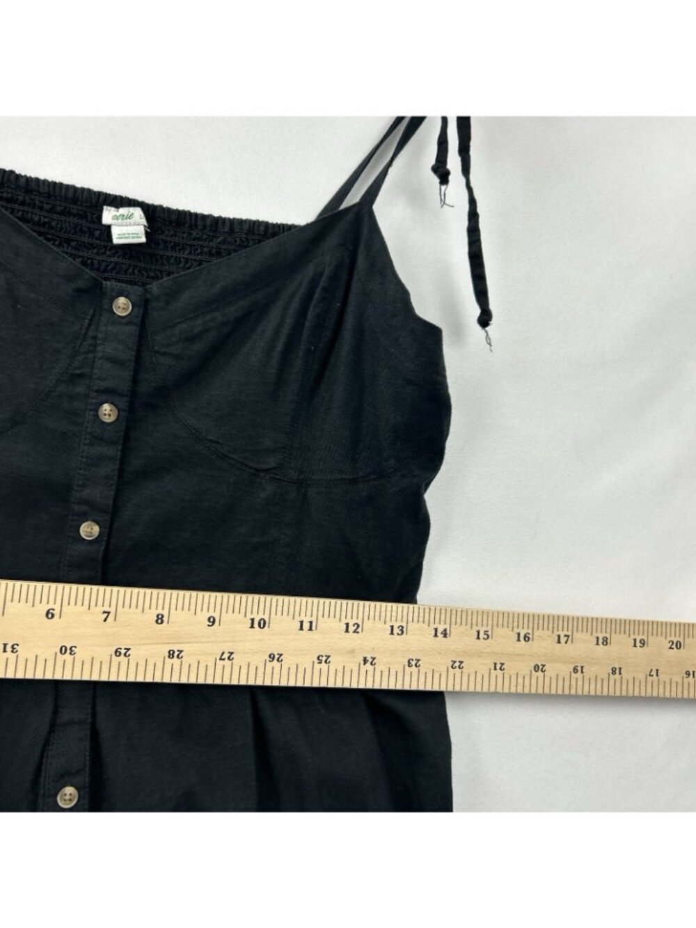 Aerie Women’s Black Linen Blend Smocked Mini Corset Dress Size Large Babydoll - Picture 6 of 12